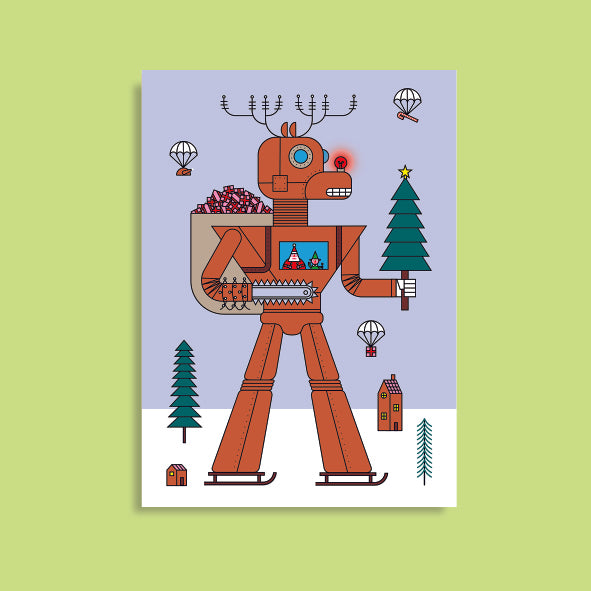 RUDOLF THE RED NOSED ROBOT Christmas postcard