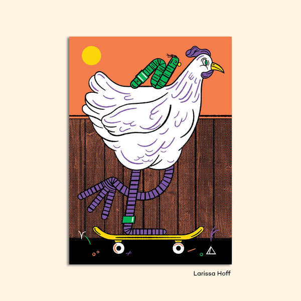 Postcard "Skater Chicken" by Larissa Hoff