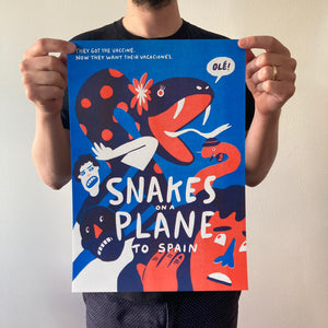 SNAKES ON A PLANE TO SPAIN riso poster